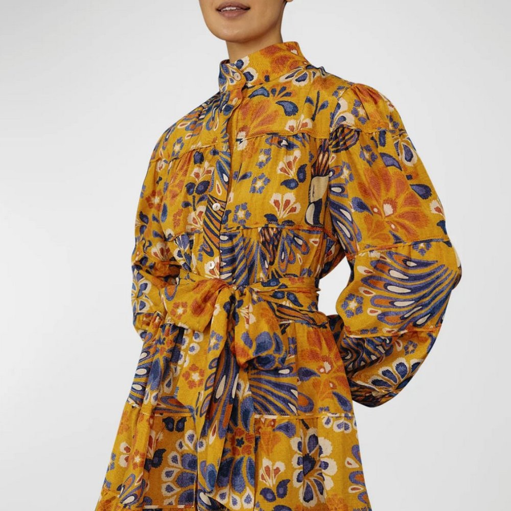 FARM RIO Yellow Pineapple Flowers Mini Dress